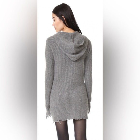 NWOT RtA CELINE Hooded Sweater Dress Tunic Hoodie Cashmere Knit Ash Distressed - Picture 4 of 16